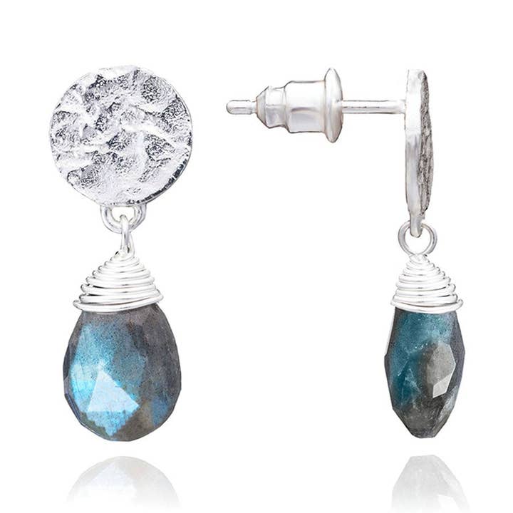 Classic Athena Drop Earrings: Silver Labradorite Gift Box for wholesale by AZUNI London