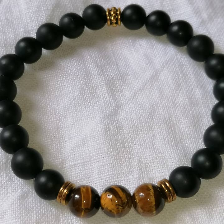 Golden Tiger Eye Black Agate Bracelet for wholesale by Blue Moon Bijoux