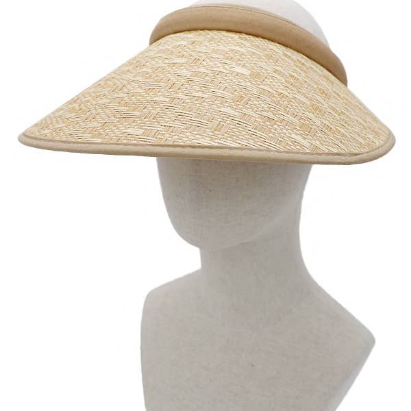 Cap Zone - Wholesale Visor – Women's - Two Tone Chevron Weave Paper Straw Wide Sun Visor3