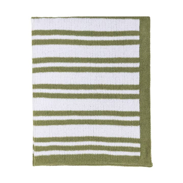 Knitted Chenille Blanket - Sage Stripes for wholesale by Living Textiles