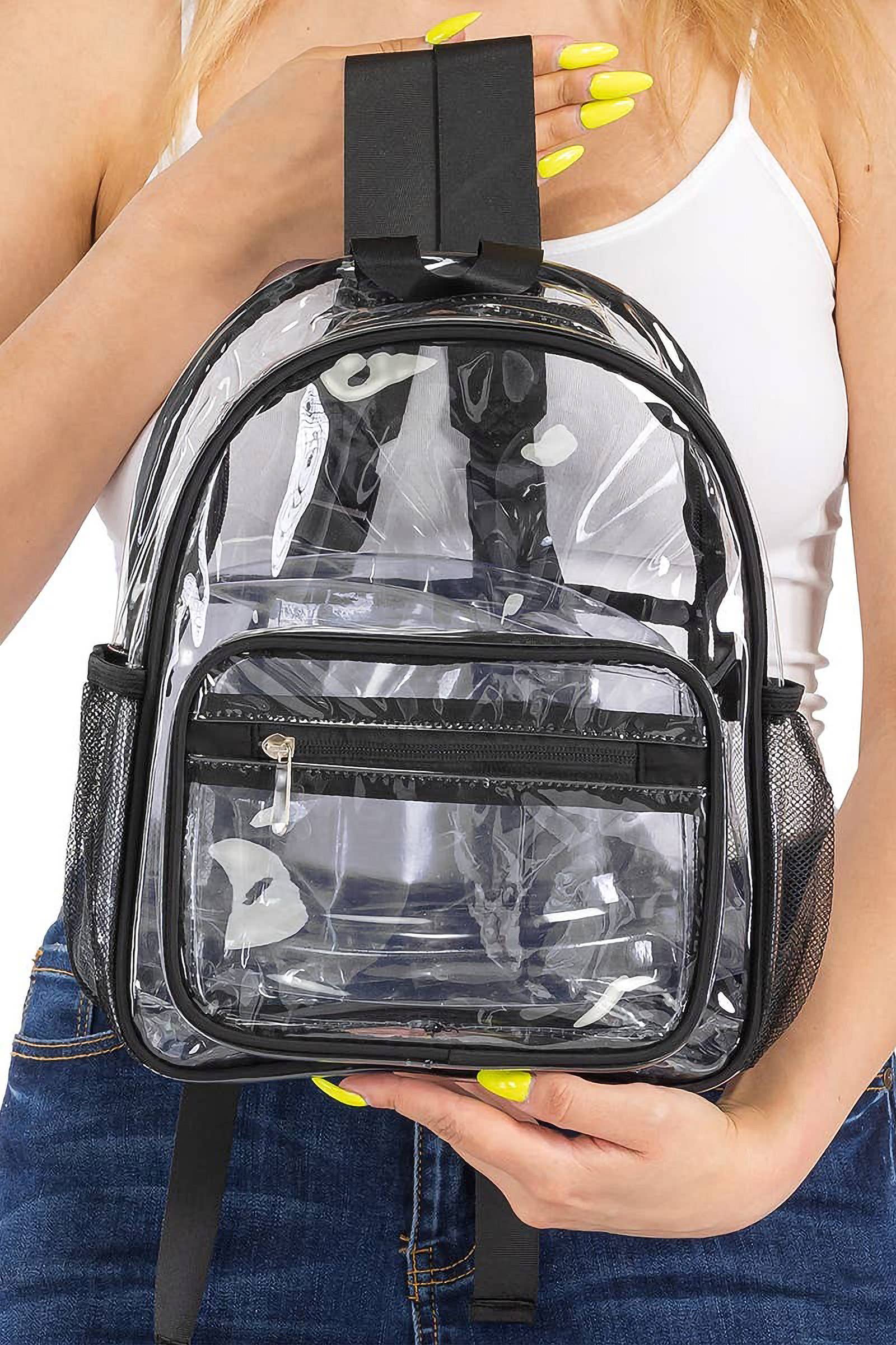 AS SHOWN Clear Transparent Black Trim PVC Backpack for wholesale on Faire2