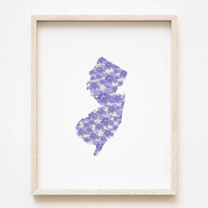 Carte des fleurs de l'État du New Jersey - IMPRESSION D'ART pour la vente par Turn-of-the-Centuries