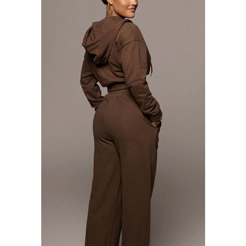 Paperdoll - Wholesale Tracksuit - Women's - Hooded Tracksuit Short Top and Wide Leg Pants 4