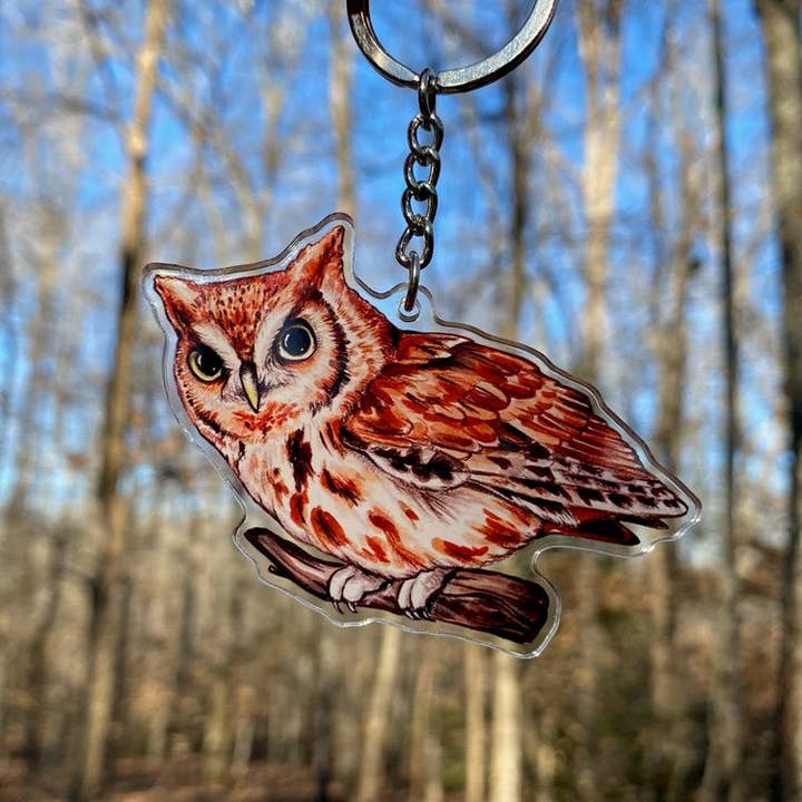 Allison Stoiser Art - Wholesale Keychain - Unisex - Eastern Screech Owl Double-Sided Acrylic Keychain1