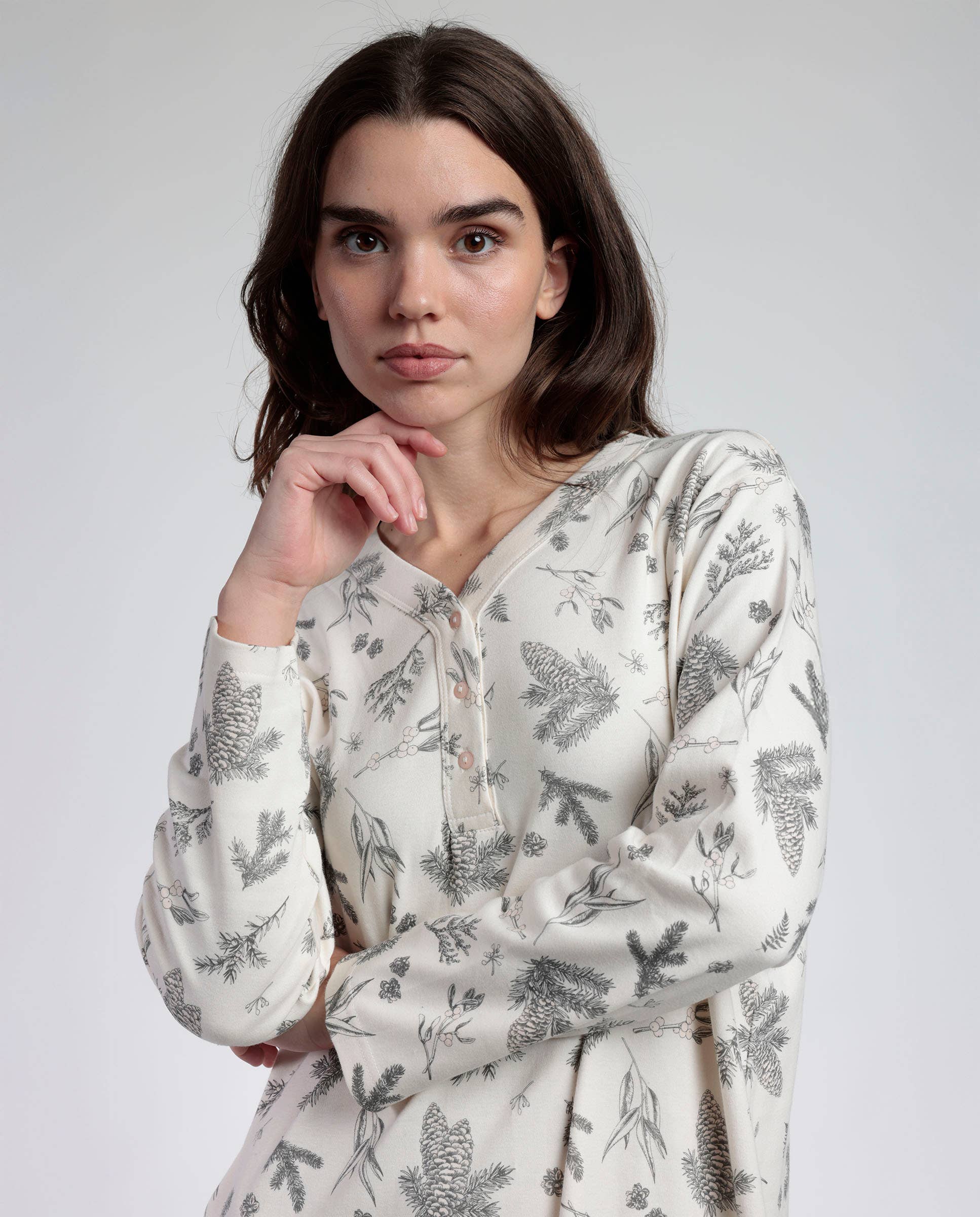 ADMAS Maglia a Manica Lunga con Abbottonatura Winter Wood per