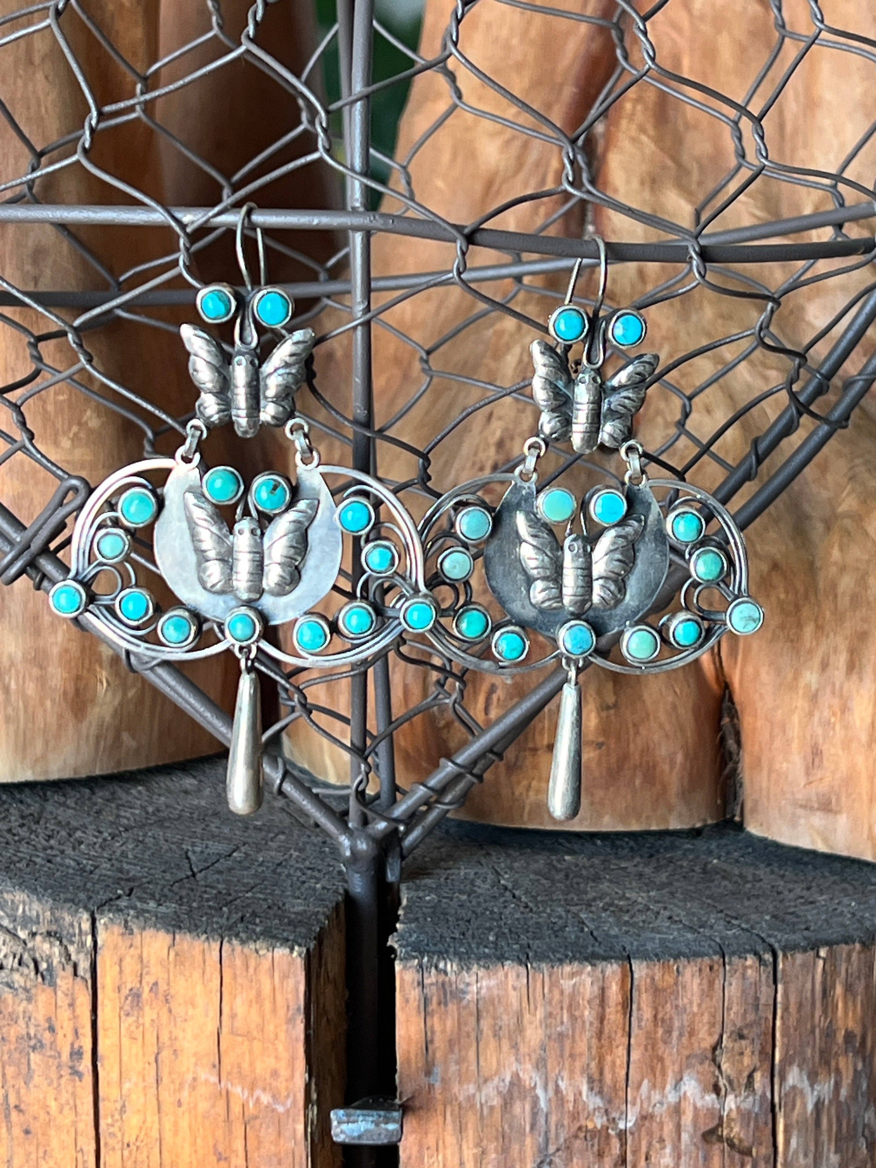 Nizhonitradersllc - Wholesale Dangle Earrings - Federico Jimenez Sterling Silver and Turquoise Butterfly Dangle Earrings0
