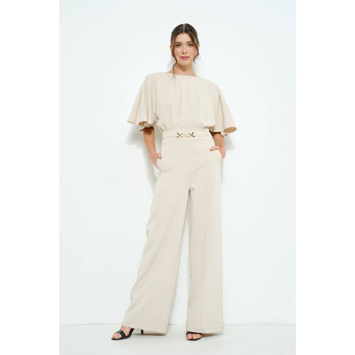 INA - Wholesale Romper - Women's - Flutter Kimino Sleeve Buckle Detail Wide Jumpsuit10