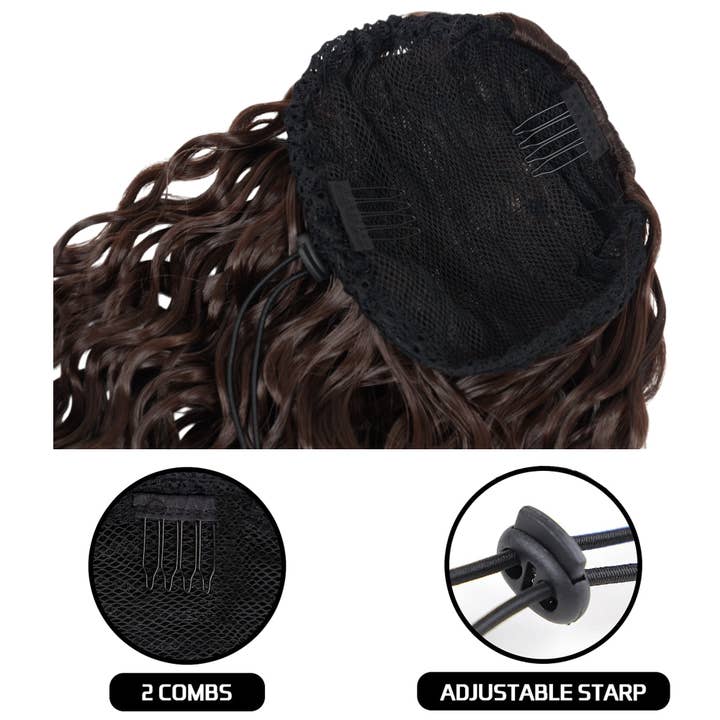 AK Brand - Wholesale Hair extensions - 22" Long Curly Black Drawstring Ponytail Extension for Women9