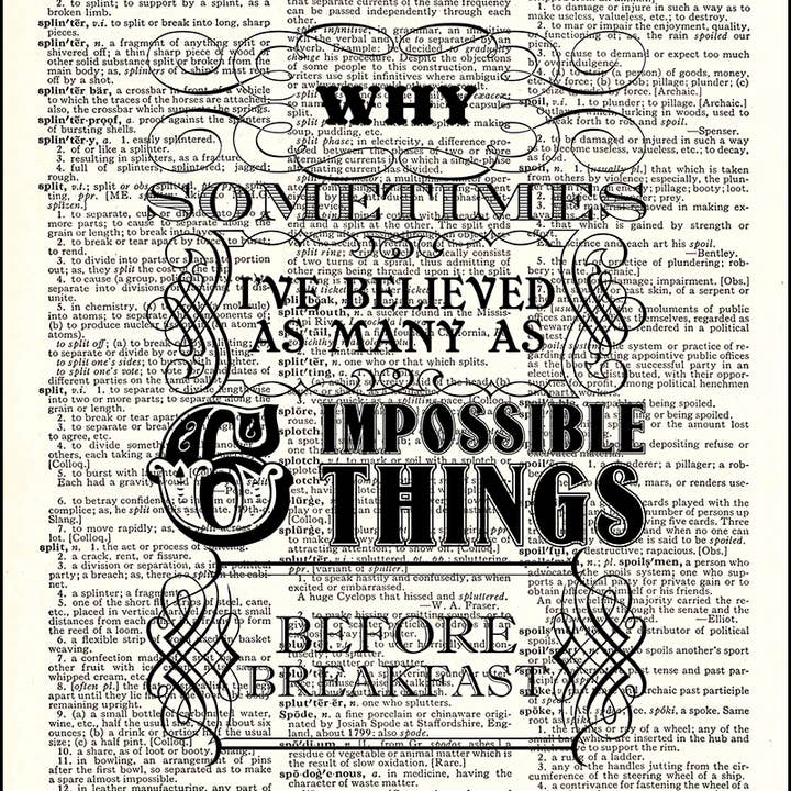 Fresh Prints of CT - Wholesale Art Print - Impossible Things Quote Dictionary Print