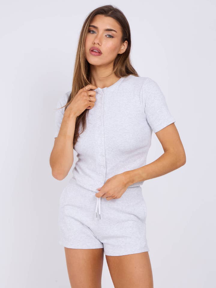 AX Labels - Wholesale Lounge Set - Women's - Ribbed Button Through Short Sleeve Top and Shorts Co-ord25