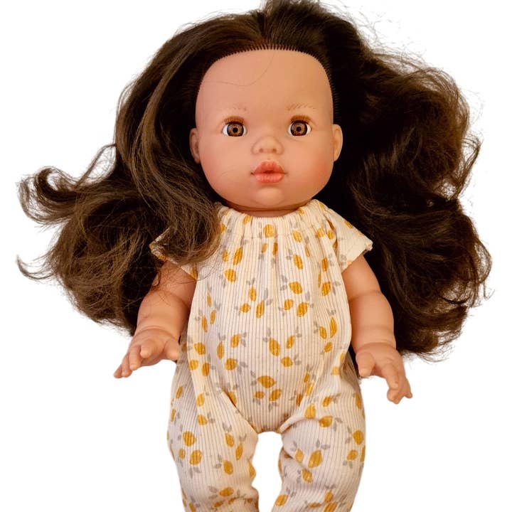 SUZANNE long girl's jumpsuit with elastic lemon collar for wholesale by Maman Poule et Papa Coq