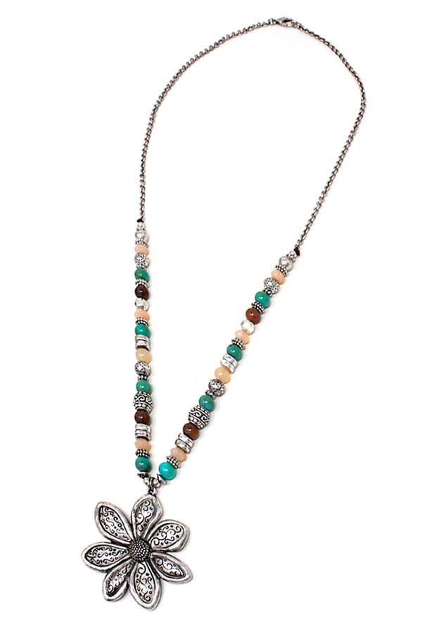 Jewelry Max - Wholesale Pendant/Charm Necklace - ( A281 )  VINTAGE FLOWER AND SEMI PRECIOUS STONE NECKLACE0