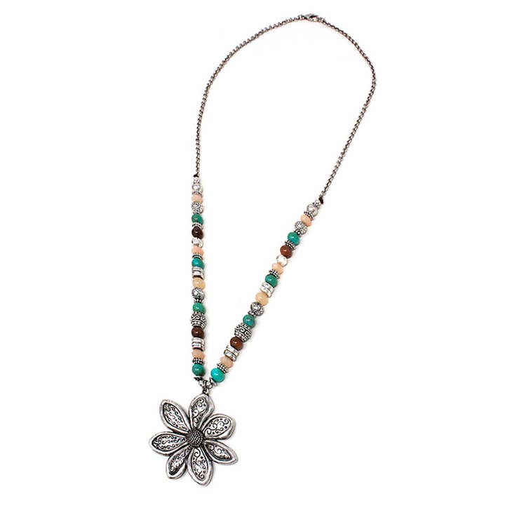 Jewelry Max - Wholesale Pendant/Charm Necklace - ( A281 ) VINTAGE FLOWER AND SEMI PRECIOUS STONE NECKLACE