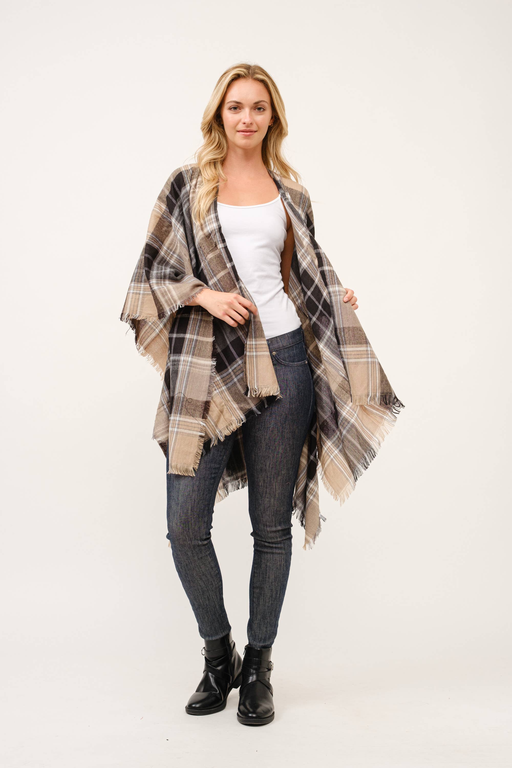 Raj Trading & Imports (USA) Inc. - Wholesale Kimono - Women's - Autumn Plaid Fringe Poncho Kimono Ruana7
