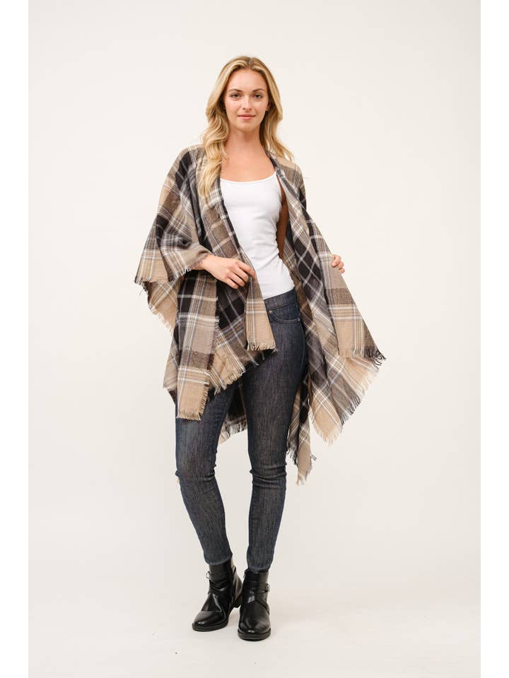 Raj Trading & Imports (USA) Inc. - Wholesale Kimono - Women's - Autumn Plaid Fringe Poncho Kimono Ruana7