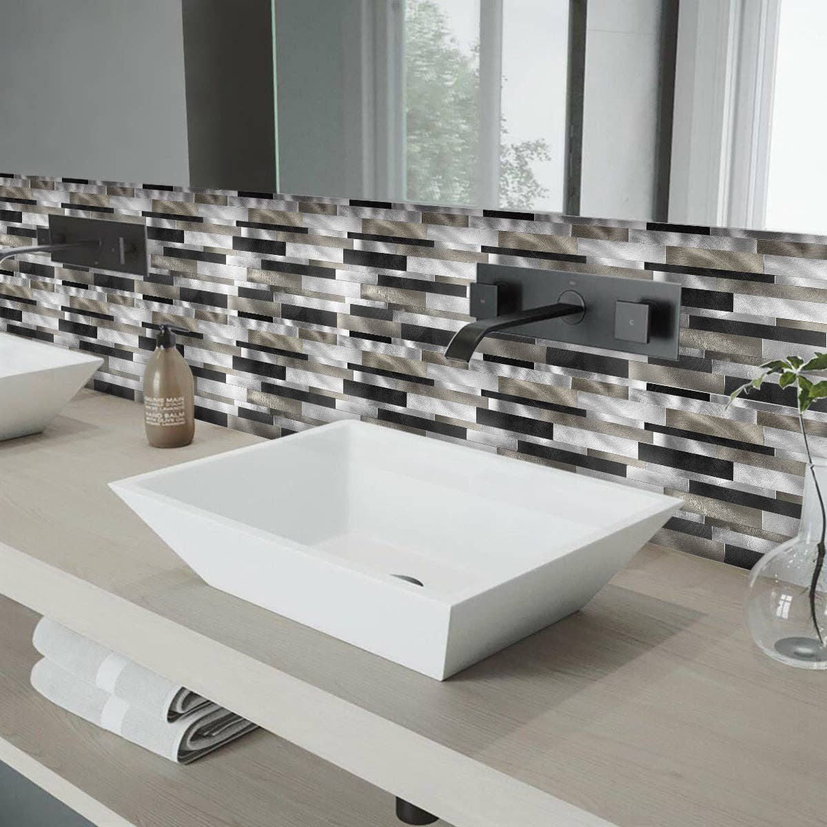 ENER-J – wholesale Wall tile – Sleek Metallic Peel & Stick Aluminum Tile Pack of 43