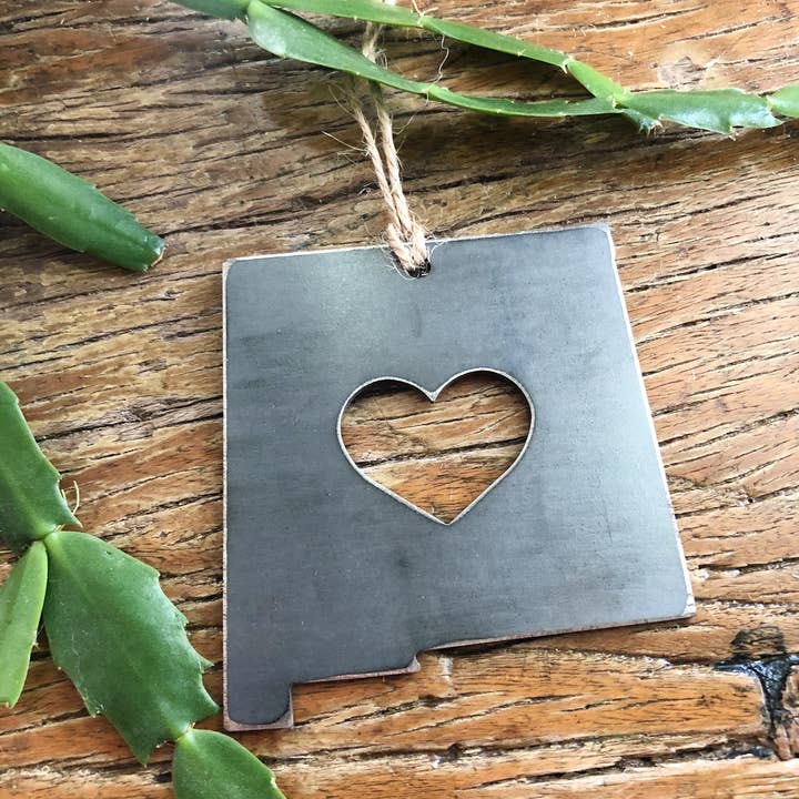 New Mexico State Raw Steel Metal Ornament Sustainable Gift for wholesale by BE Creations & Designs, Inc.