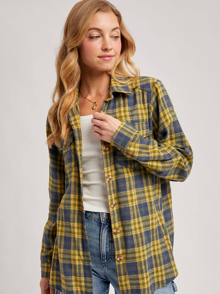 FLANNEL BUTTON DOWN SHIRT TOP for wholesale by Bluivy