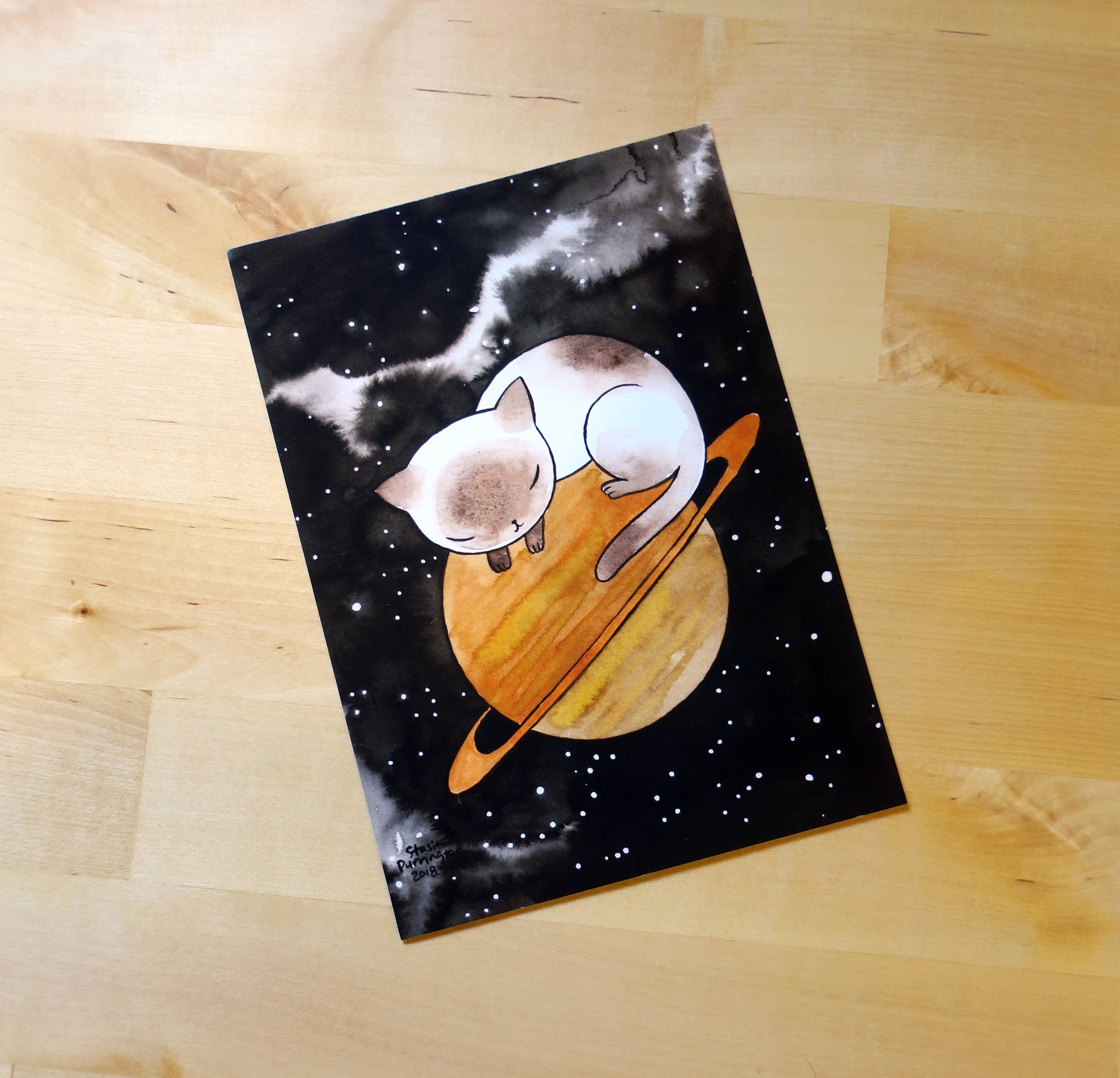 Stasia Burrington Illustration - Wholesale Postcard - Postcard - Caturn - Mini print - 5x71