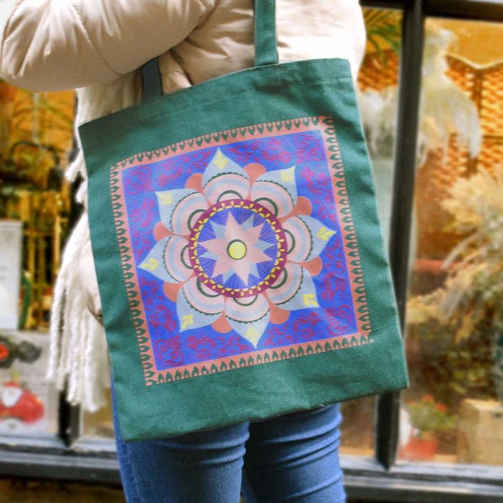 Shared Earth – wholesale Tote bag – Women's – Tote Bag Recycled Cotton Mandala Green 36 x 40cm1