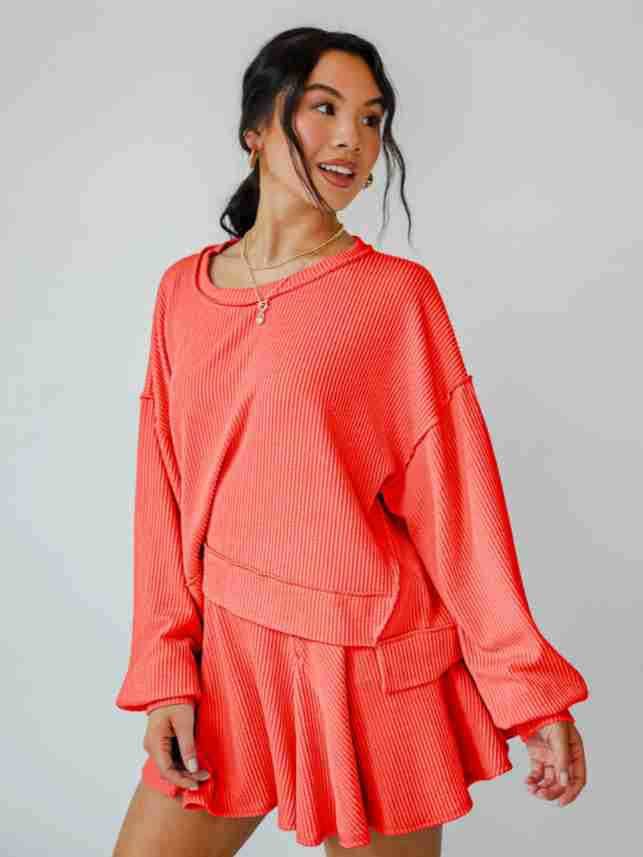 Marayn - Wholesale Top & Skirt Set - Women's - Autumn Ribbed Set Lantern Sleeve Top  Pleated Skirt29