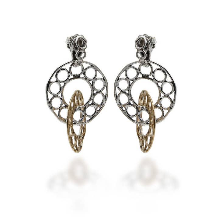 Mandile Gioielli - Wholesale Dangle Earrings - Dangling earrings with two circles in 925 silver and bronze - ORA086c0