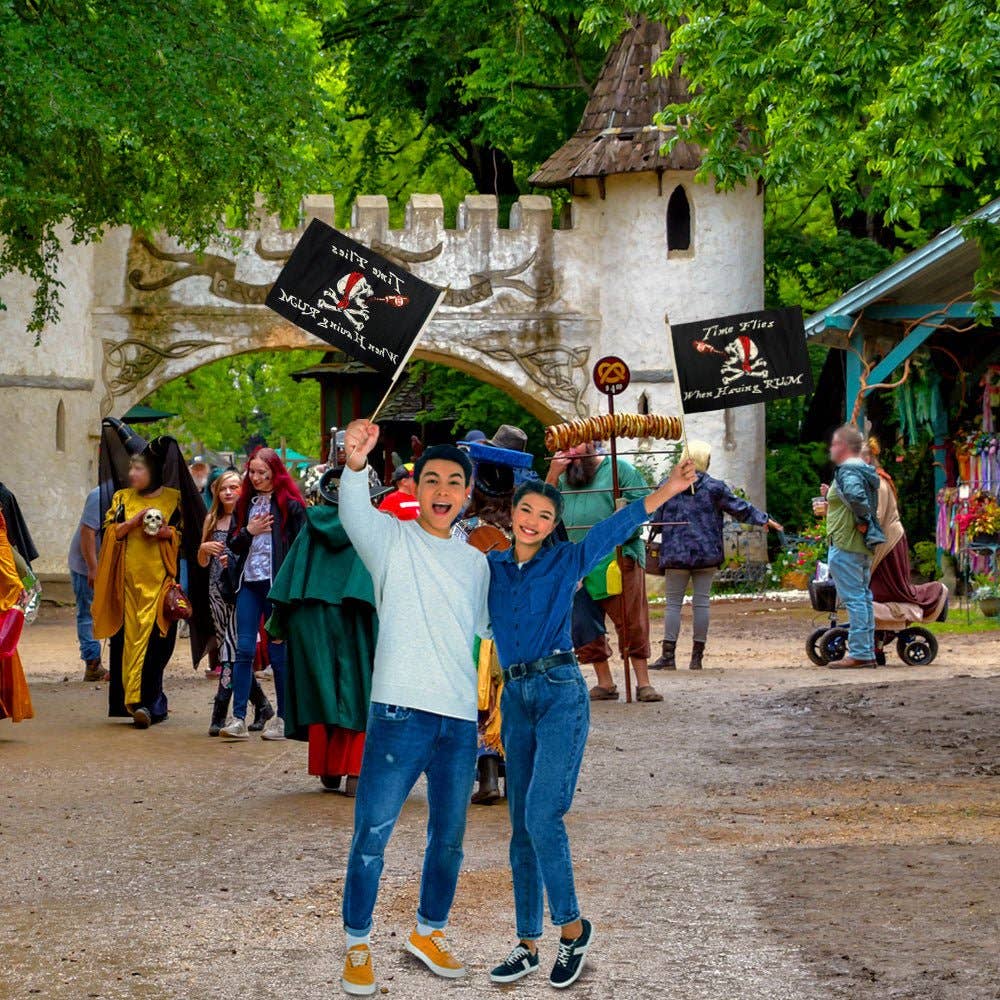 Flags Importer - Wholesale Flag - Time Flies When Having Rum Pirate 12x18in Stick Flag1