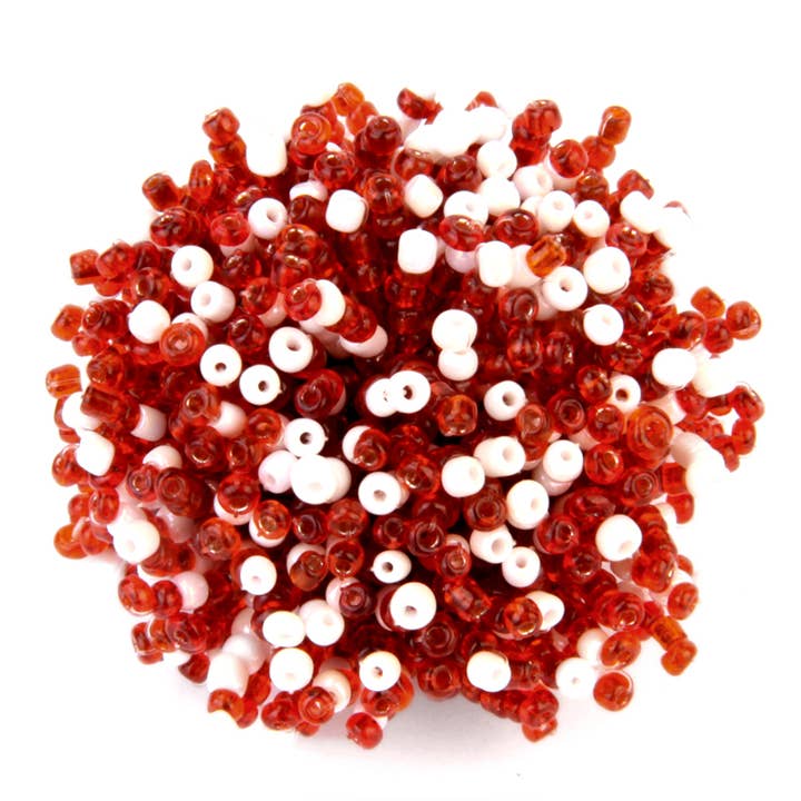 Game Day pom pom hand beaded Red White for wholesale by Erik & Mike