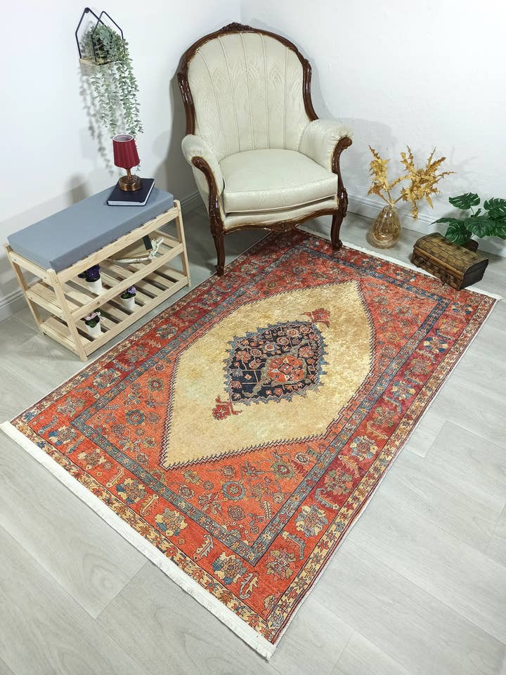 Persian Heriz Orange Beige Vintage Design Rug for wholesale by Fame Living