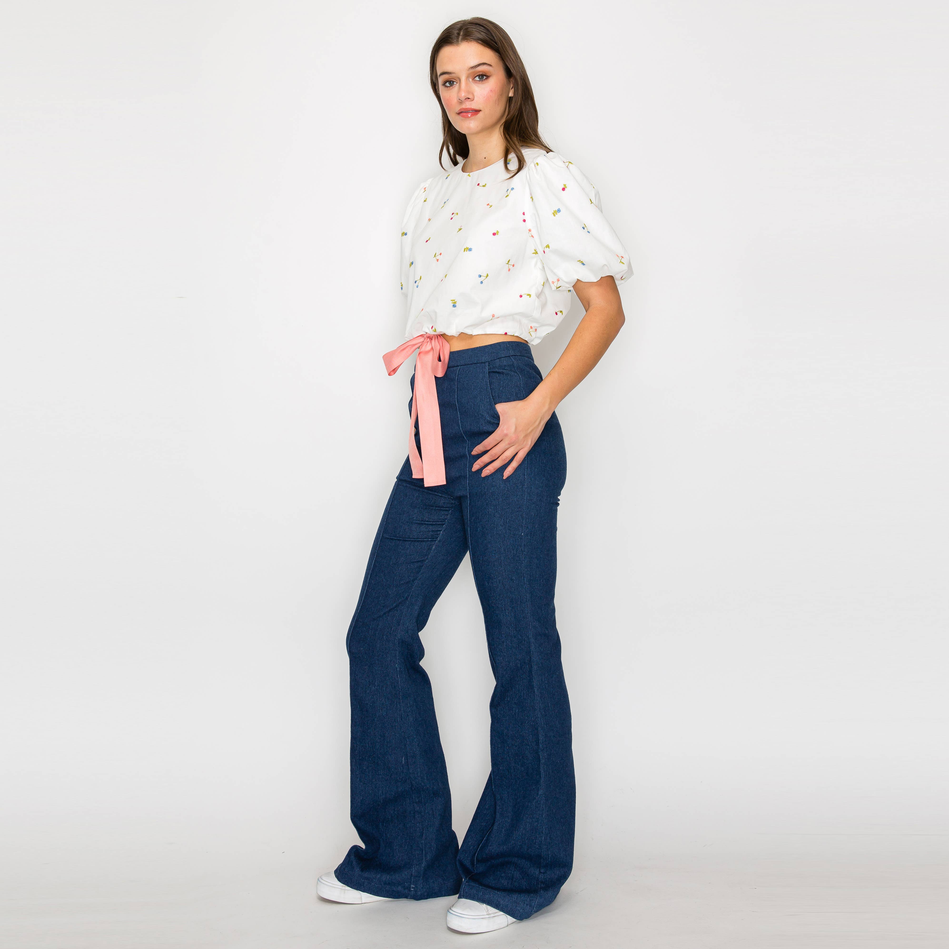 LoveWednesday - Wholesale Blouse - Women's - Cherry Cherry Cherry Crop Top With Bow - LWT19578