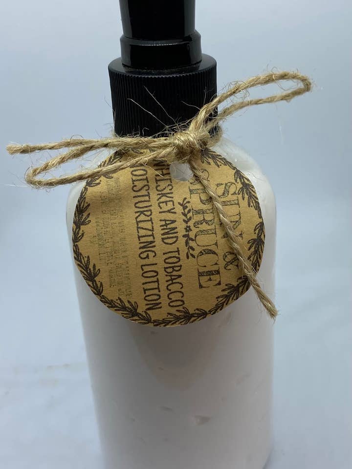 Whiskey & Tobacco Handmade Lotion for wholesale by Sun & Spruce Soaps