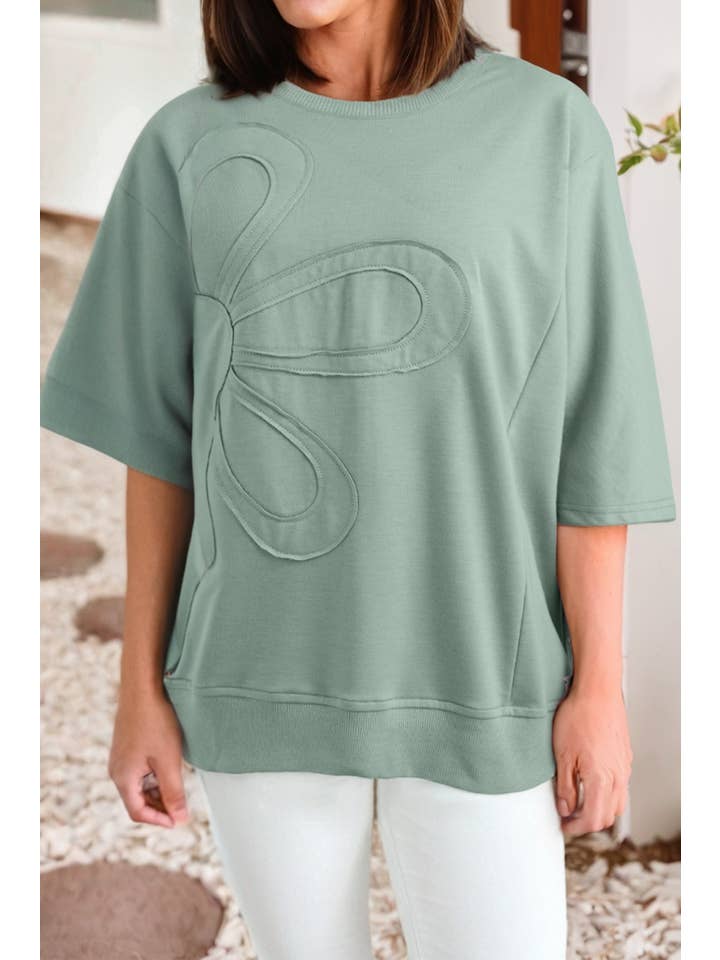 Little Daisy Closet - Wholesale Blouse - Women's - LDC Floral Patched Half Sleeve Tunic Top