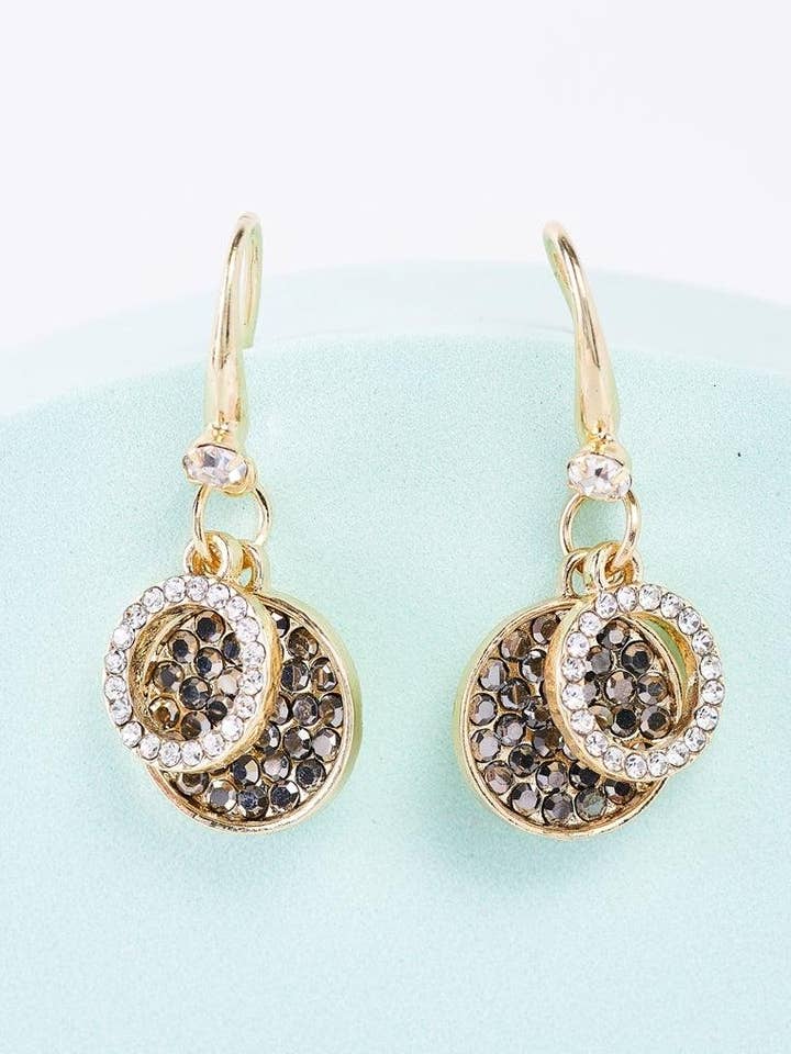 Gold & Black White Rhinestone Drop Earrings for wholesale by Tasha Apparel Wholesale