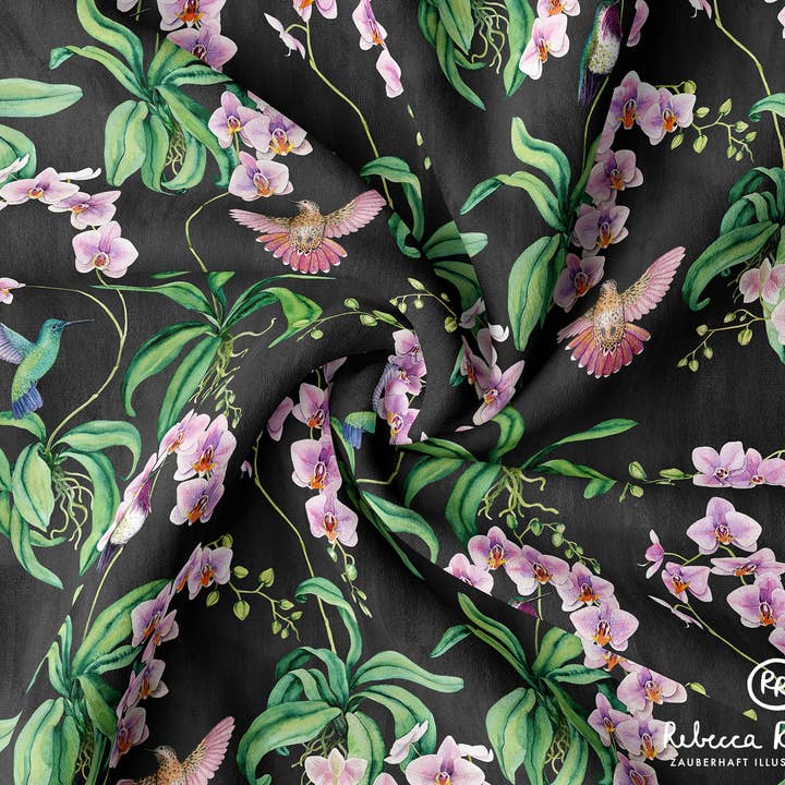 Rebecca Reck Art - Wholesale Fabric - Orchids & Hummingbirds - 10m bale of fabric1