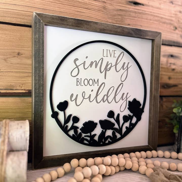 The Farmer's Wife - Wholesale Sign - Live Simply Bloom Wildly Square Sign | Farmhouse Home Decor