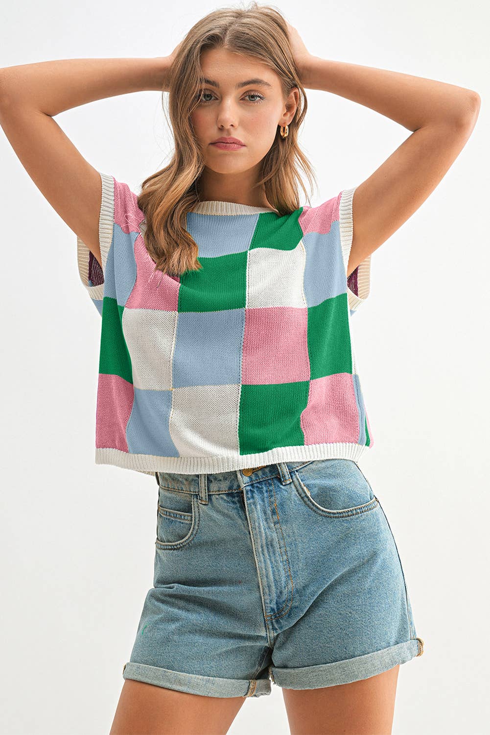 Aapparella - Vente Pull en maille – femme - Haut en tricot à manches courtes colorblock | S-2XL5