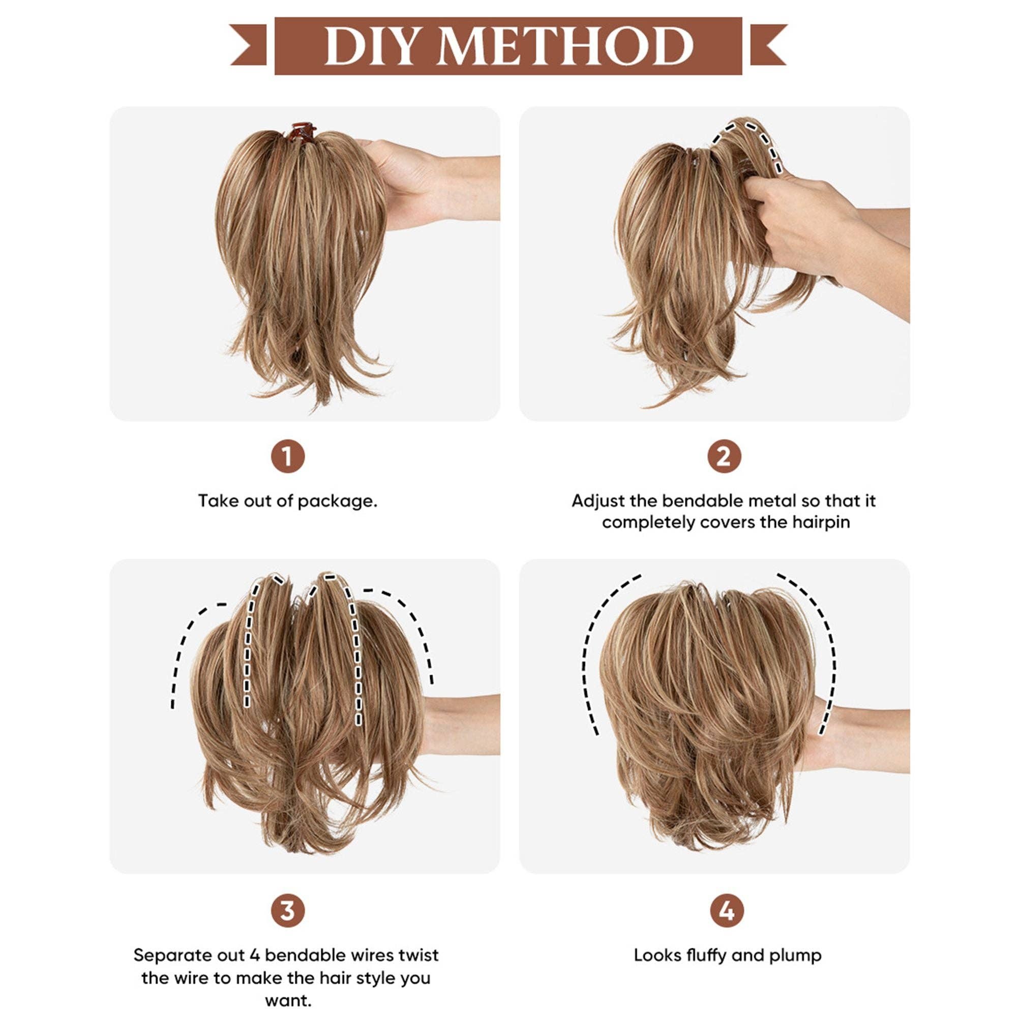 AK Brand - Venta al por mayor Extensiones para el pelo - Postizo corto con capas y efecto despeinado para coleta con clip de pinza4