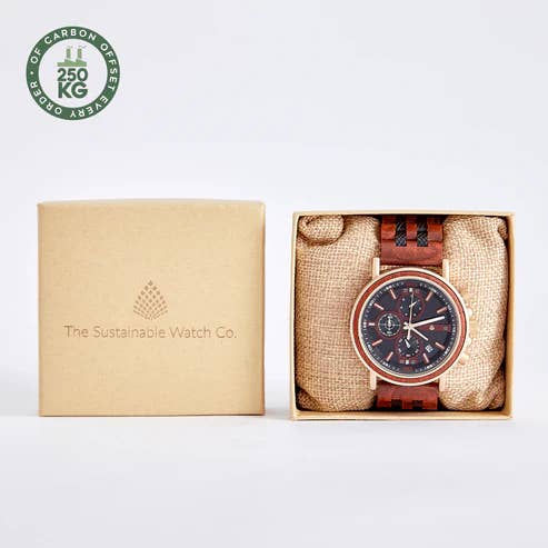 The Sustainable Watch Company - Wholesale Polshorloge - Heren - The Redwood - Chronograaf houten polshorloge voor heren - Handgemaakt van natuurlijk hout