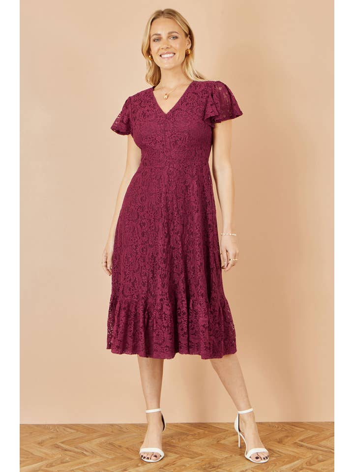 Yumi Burgundy Lace Midi Skater Dress for wholesale on Faire1