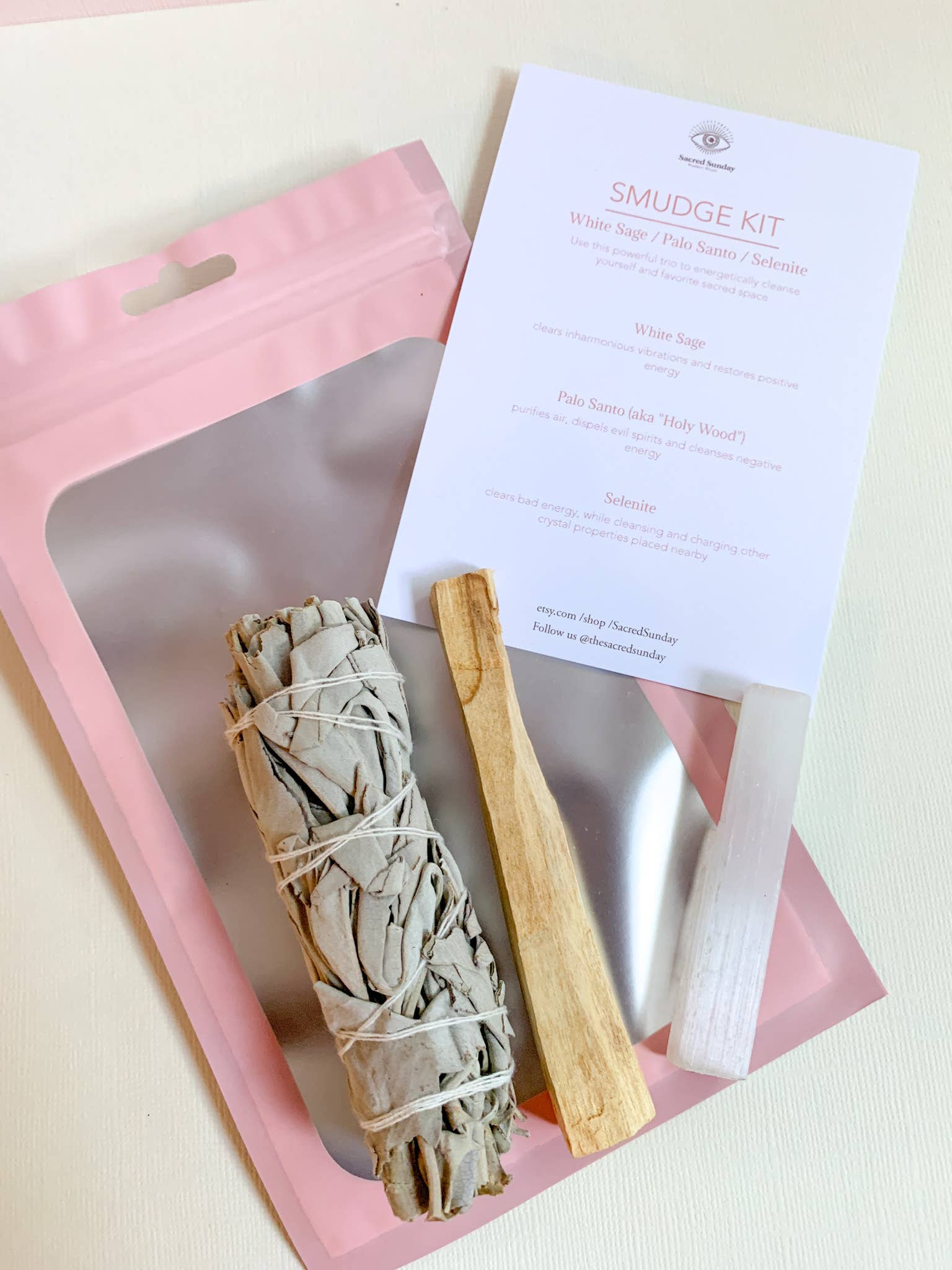 Sacred Sunday - Wholesale Sage Bundle - Smudge Home Clearing Kit [Sage + Palo Santo + Selenite]2