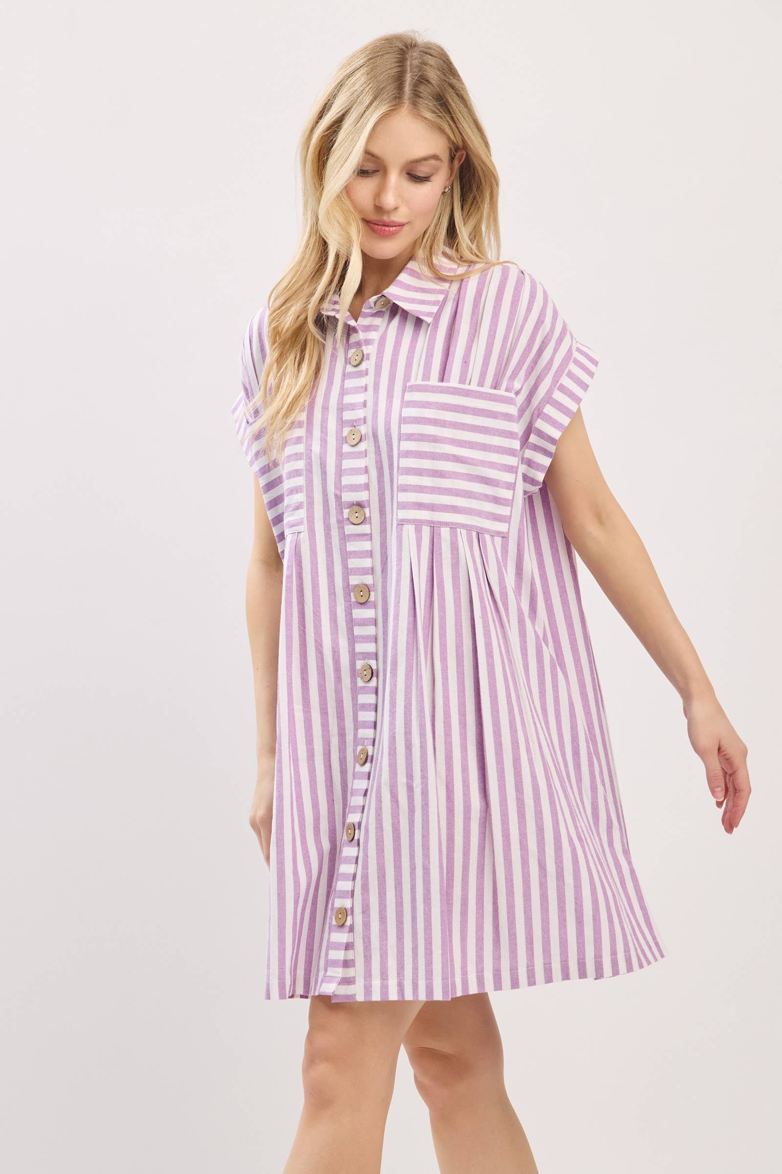 Sewn and Seen - Vente Robe – femme - ROBE TUNIQUE À RAYURES EN COTON AVEC BOUTONS36