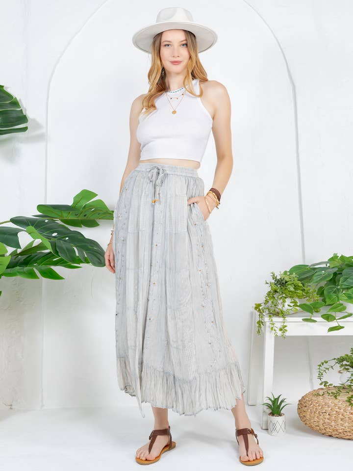 Young Threads - Wholesale Skirt - Women's - Women Patchwork Embroidered Maxi Skirt With Side Pockets14