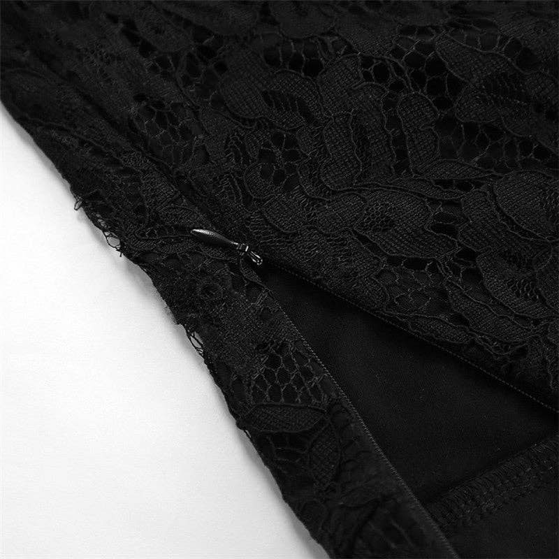 BLACK Elegant Lace Floral High-Waisted Midi Skirt for wholesale on Faire8