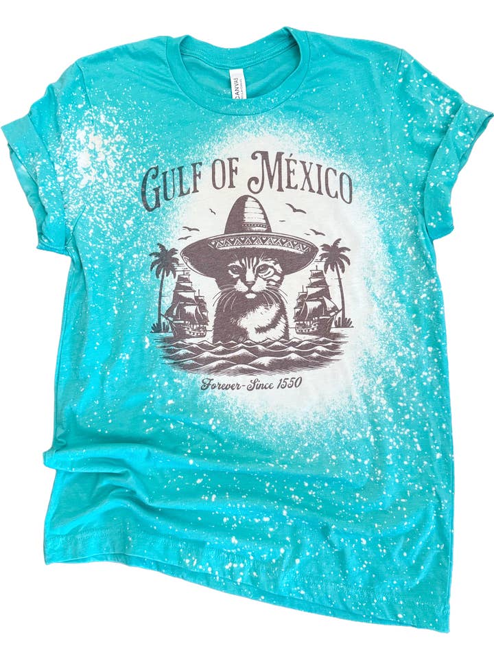 Gulf of Mexico Cat Bleached Tee for wholesale by Pick Your Poison Tees LLC (Formerly Wandering Owl Designs)