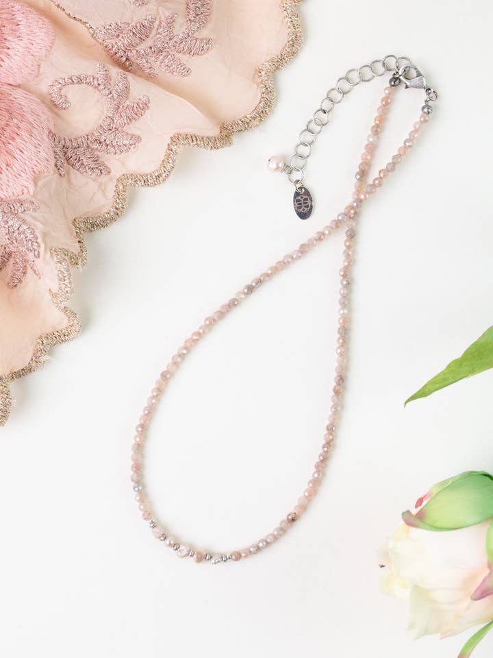 Blush 14.5-16.5" Freshwater Pearl, Moonstone Simple Necklaces for wholesale by Anne Vaughan Designs Jewelry