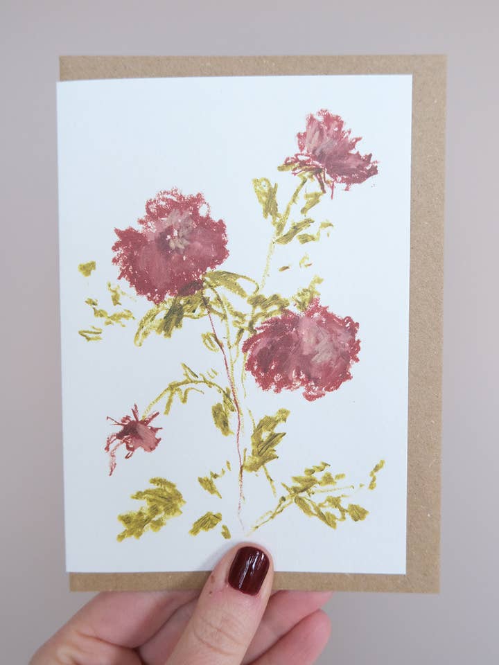 Dahlias Greeting Card for wholesale by Sophie Tresidder Printmaker
