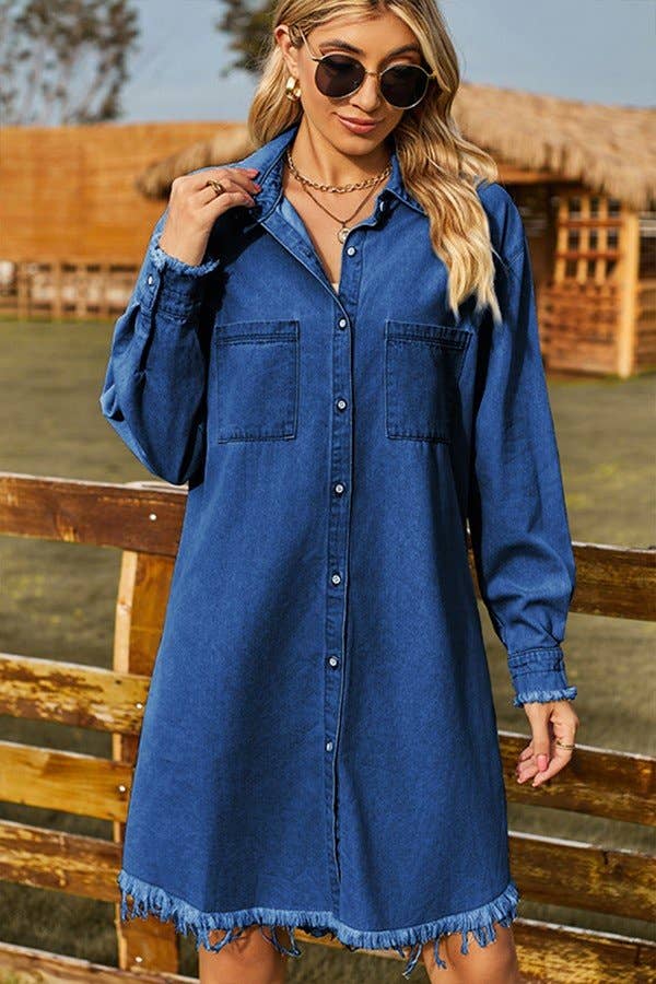 Aria Romance - Wholesale Dress - Women's - Fur-Trim Denim Shirt Dress5