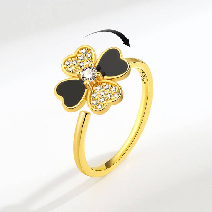 Perimade & Co. LLC - Vendita all'ingrosso Anelli multipietra - Fidget spinner ad anello, a forma di quadrifoglio, in rame massiccio