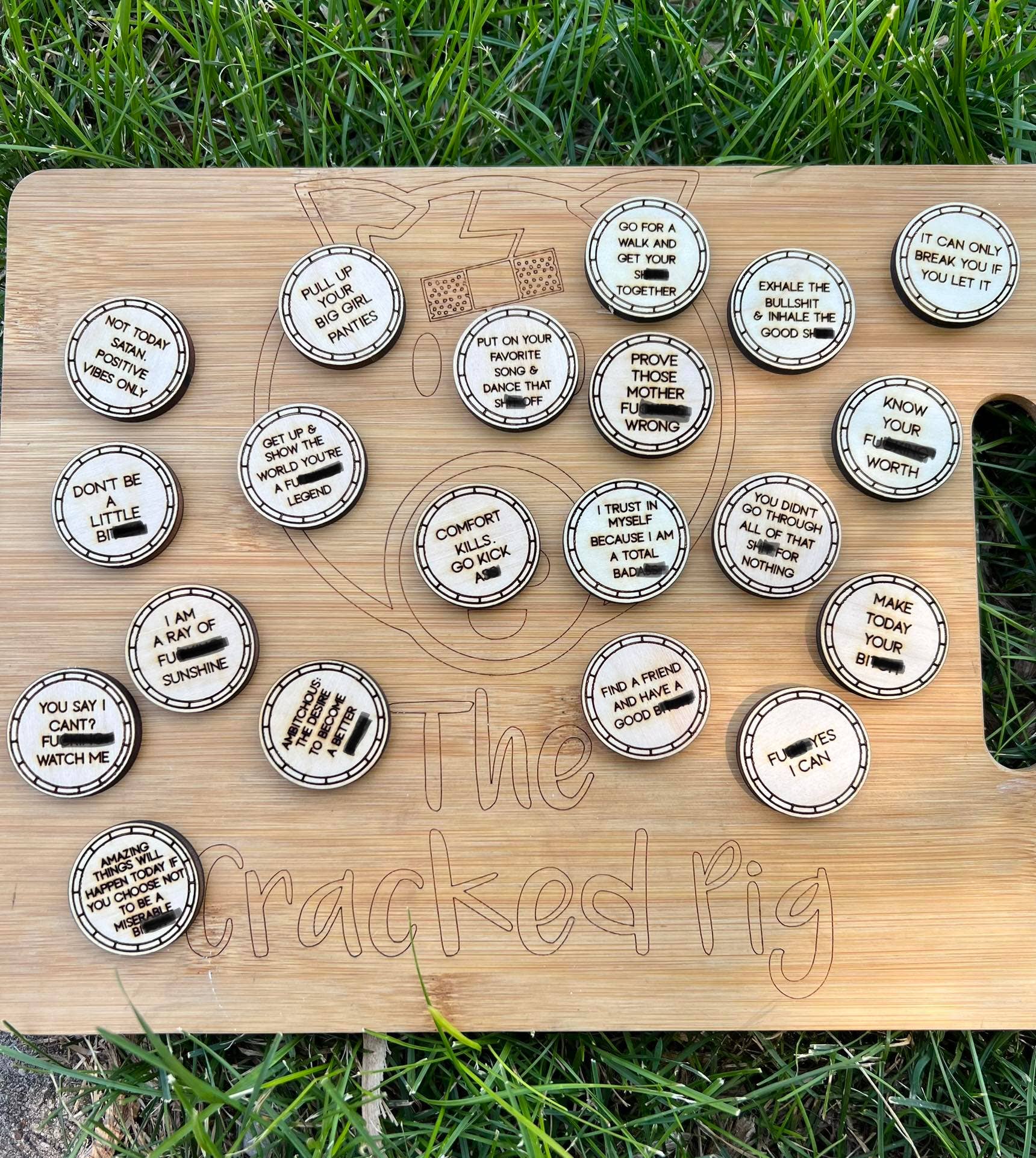 The Cracked Pig - Wholesale Keepsake Coin/Token - Sweary Affirmation Tokens and Holographic Bag Combo2