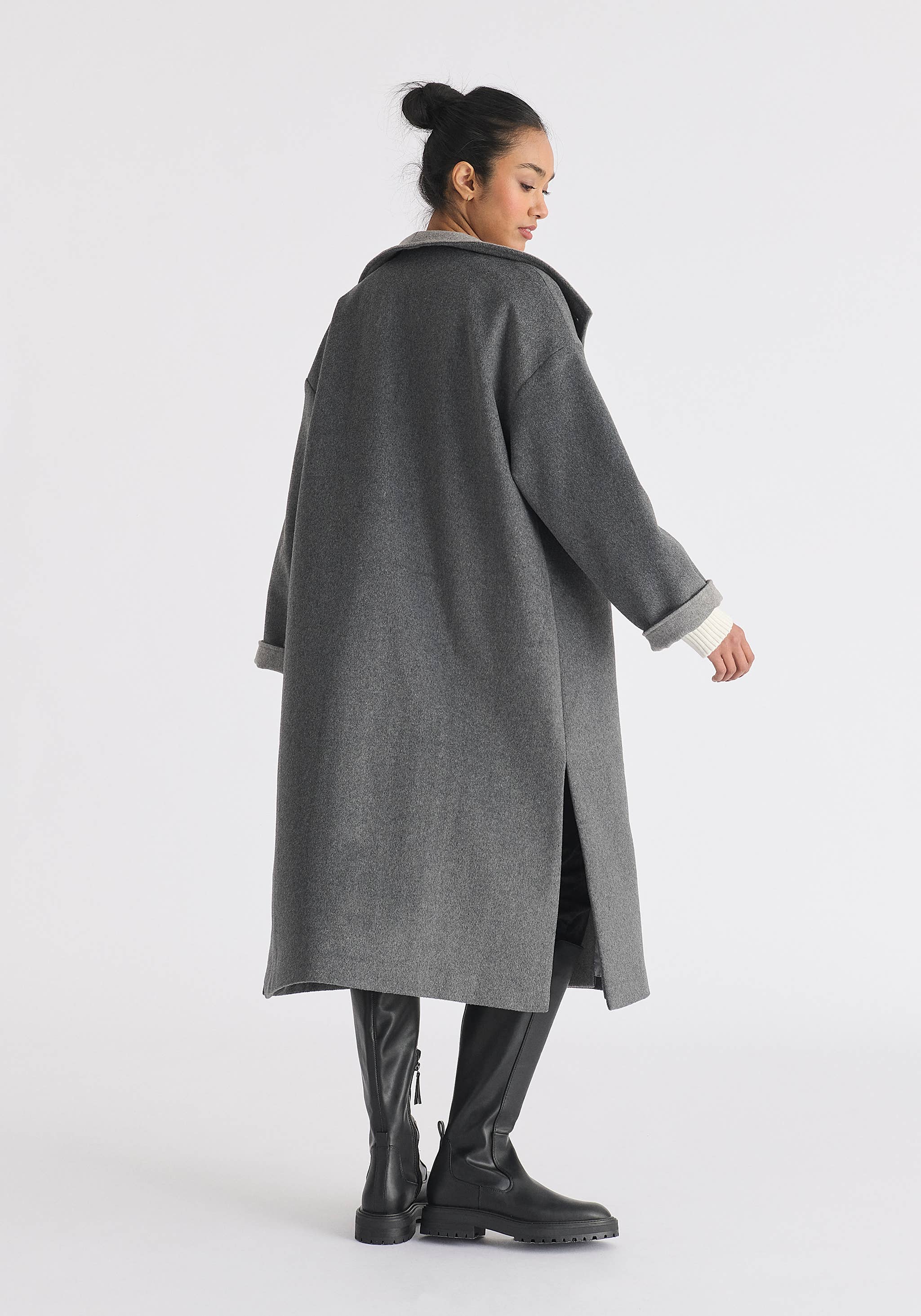 Paisie - Wholesale Coat - Women's - Two-Tone Double Breasted Wool Blend Coat16